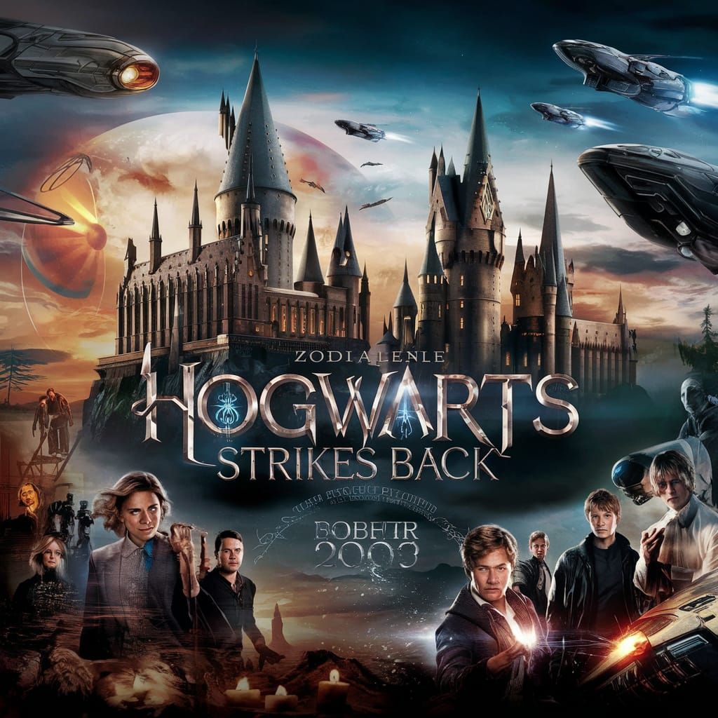 A captivating science-fantasy movie poster featuring Hogwart...