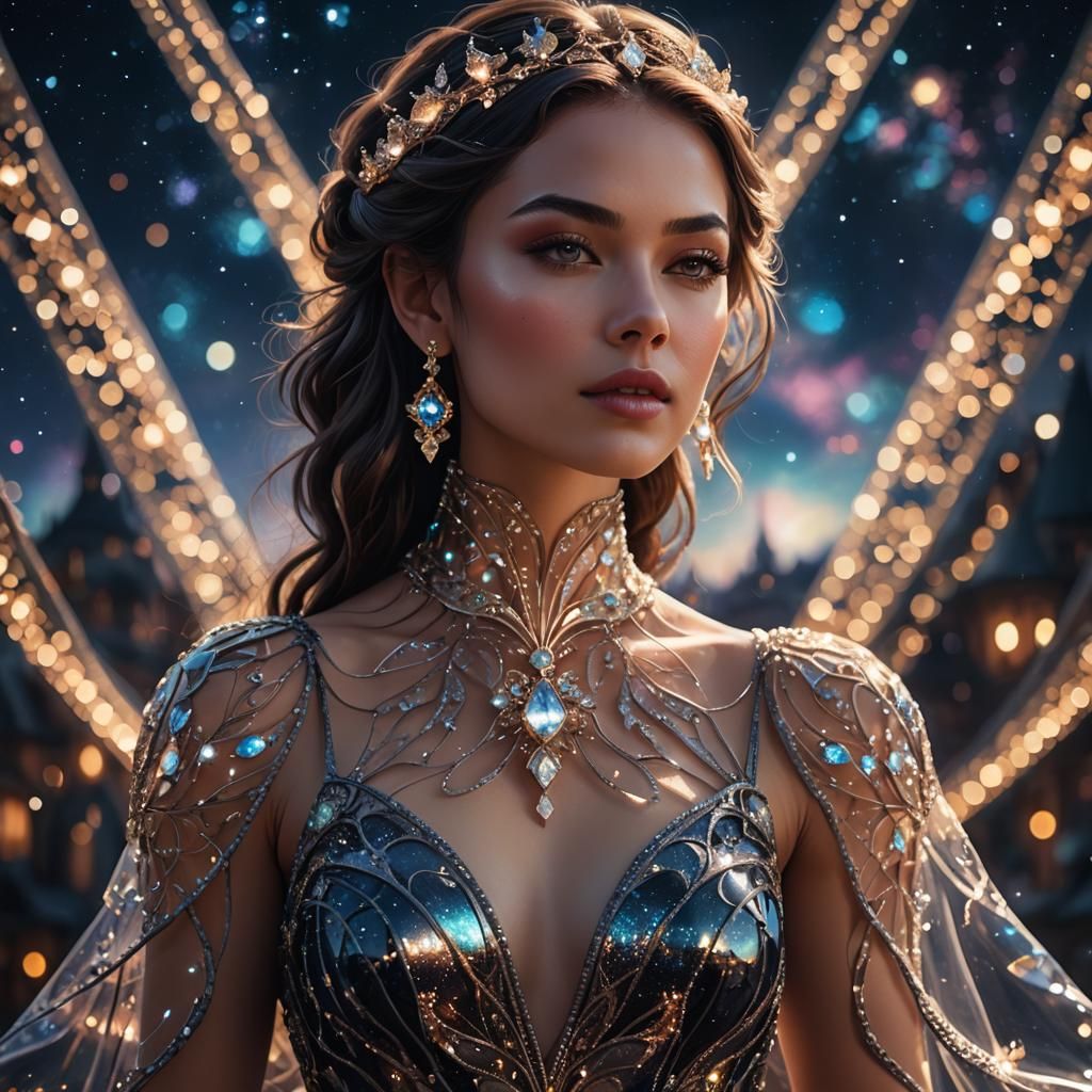 Woman in Transparent Glass Dress, Detailed Matte Painting