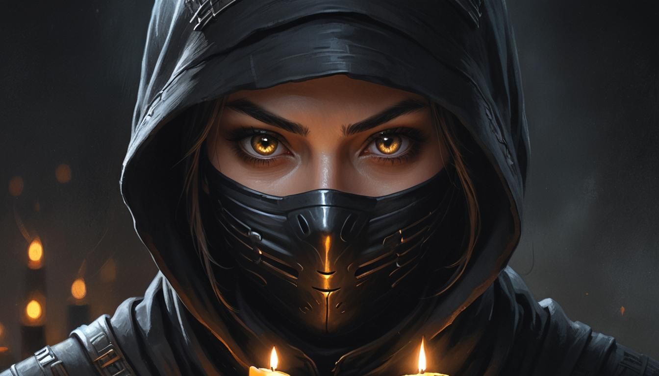 Woman Ninja with Shining Eyes: Digital Painting