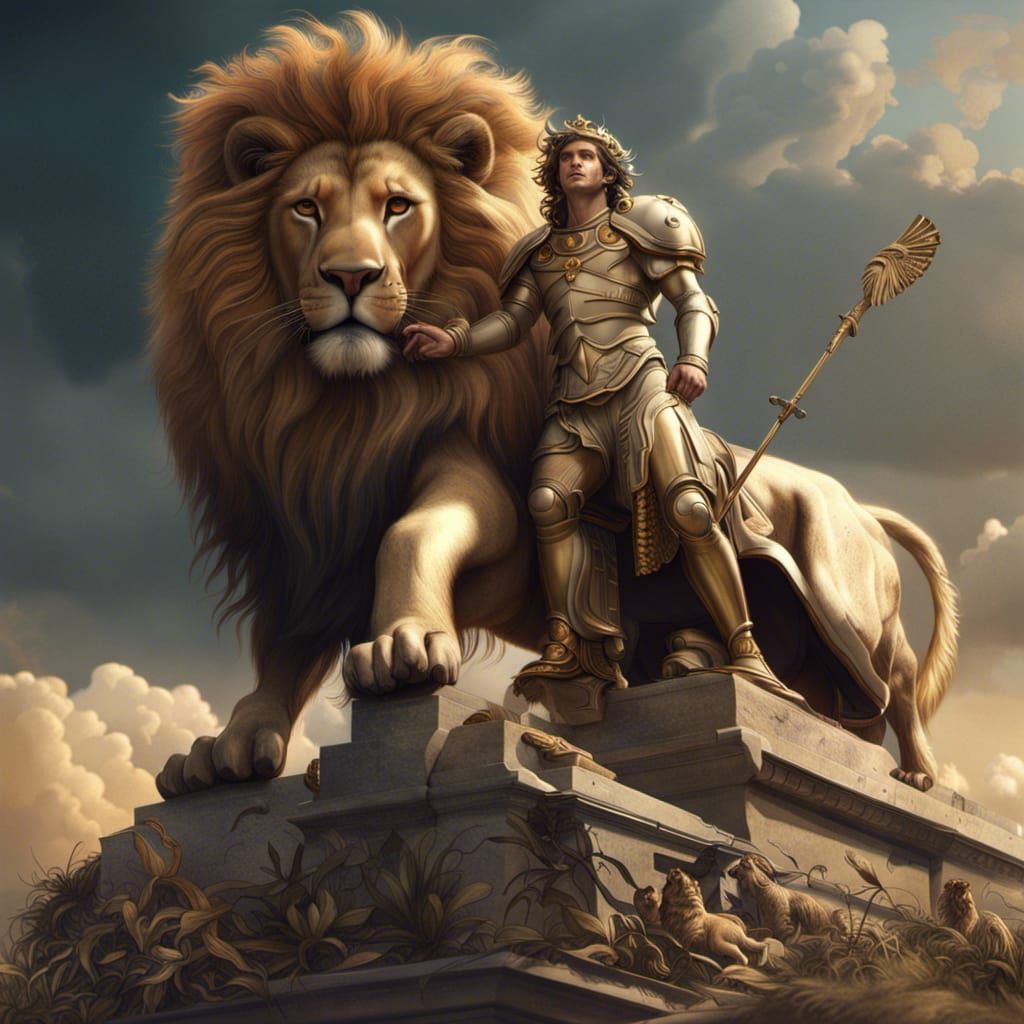 Epic Apollo Riding a Lion Digital Painting