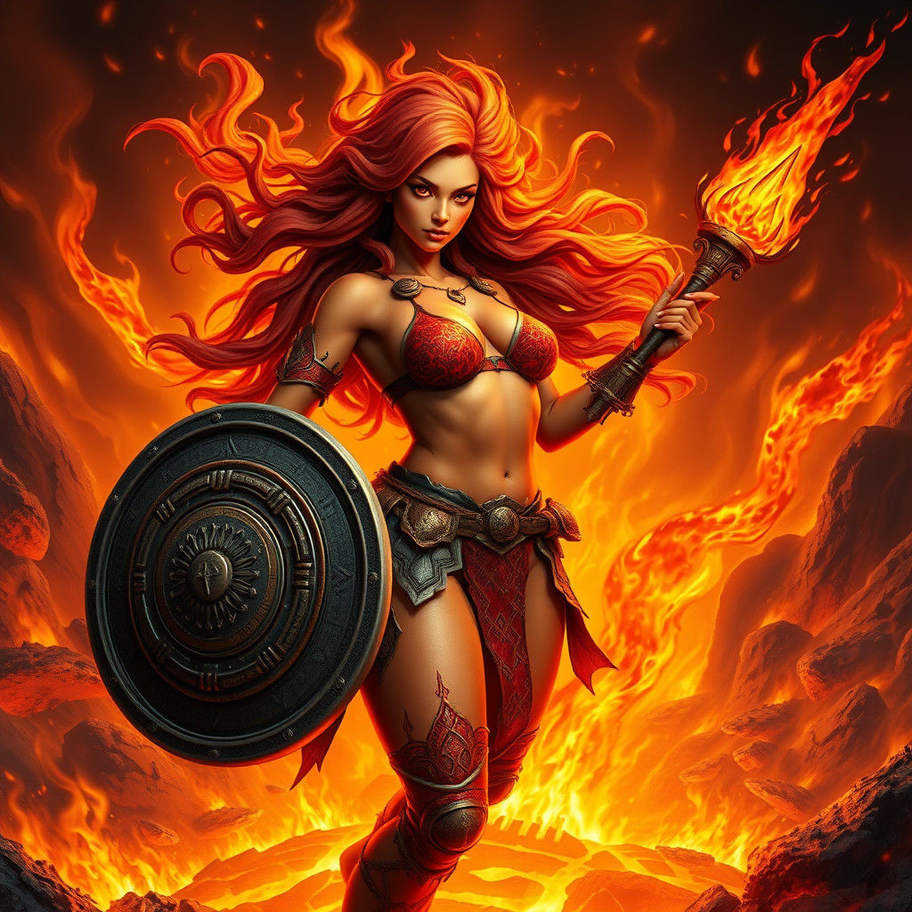 Fiery Lava Warrior in a Digital Art Inferno