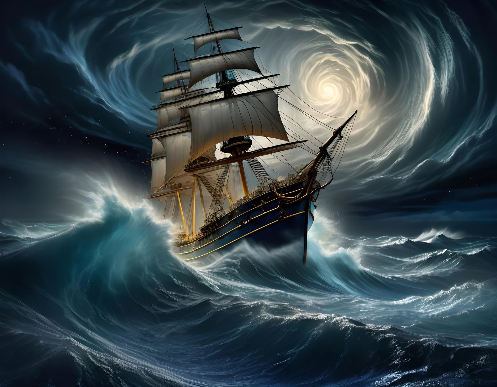 Ship in Hurricane Maelstrom: Dramatic Digital Art