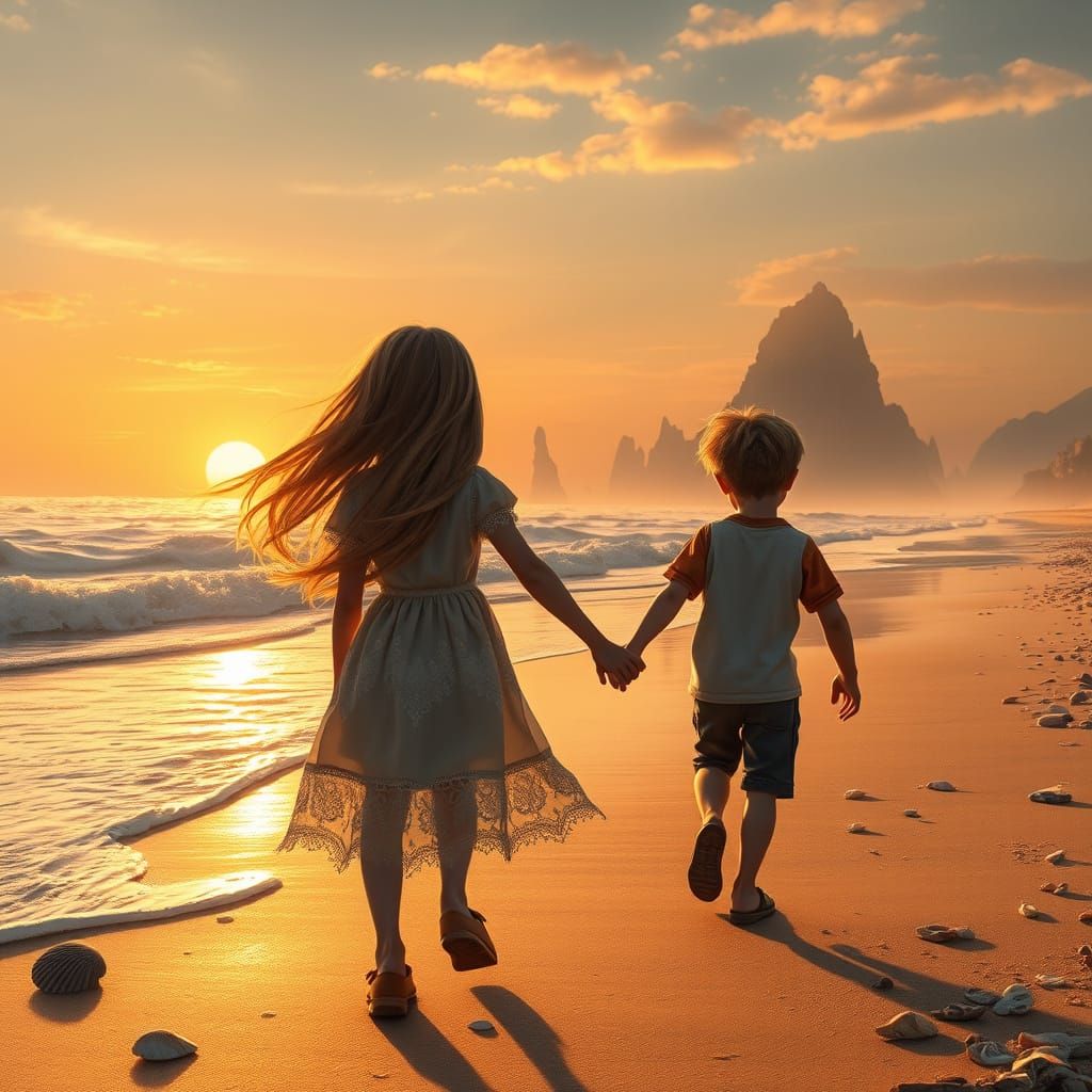 Serene Beach Sunset with Magical Realism