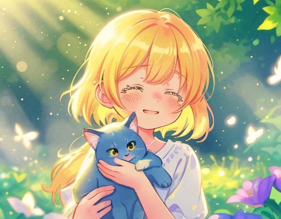 Ethereal Anime Fairycore: Girl and Kitten