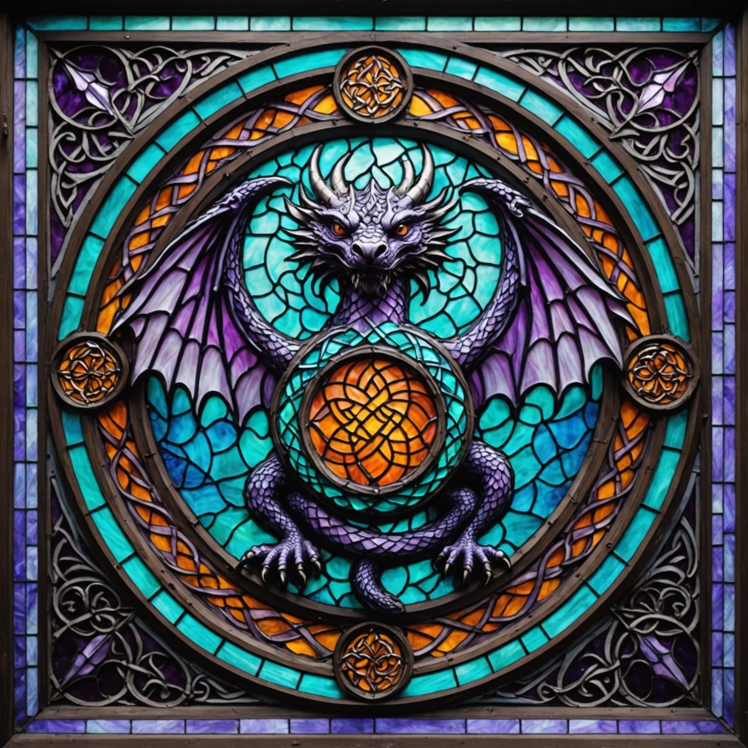 Celtic Dragon Stained Glass Window Art