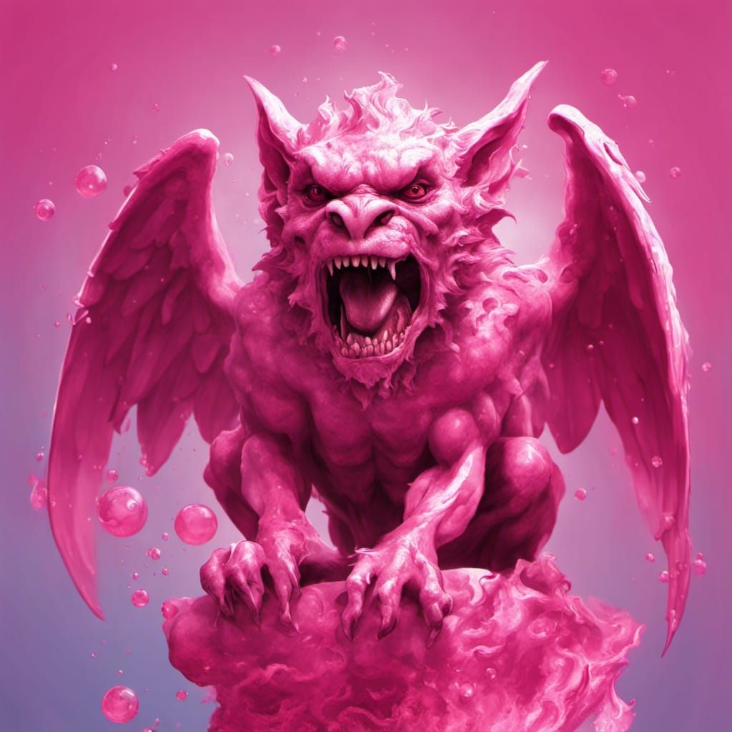 Hyperrealistic Pink Winged Gargoyle Concept Art