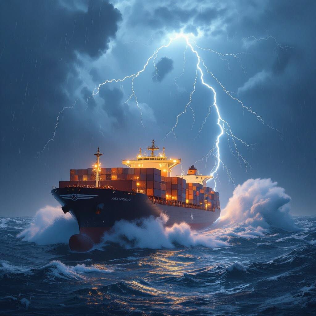 Container Ship Battles Storm in Hyperrealistic Detail