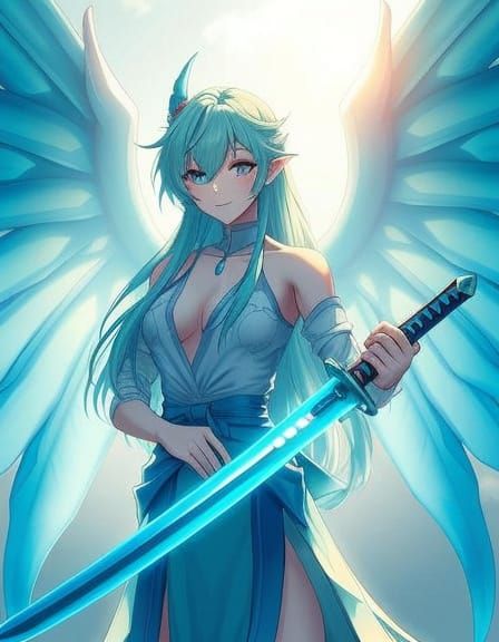 Anime Woman with Dragon Wings in Studio Trigger Style