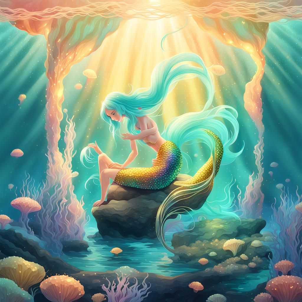 Vibrant Anime Mermaid in Pastel Hues