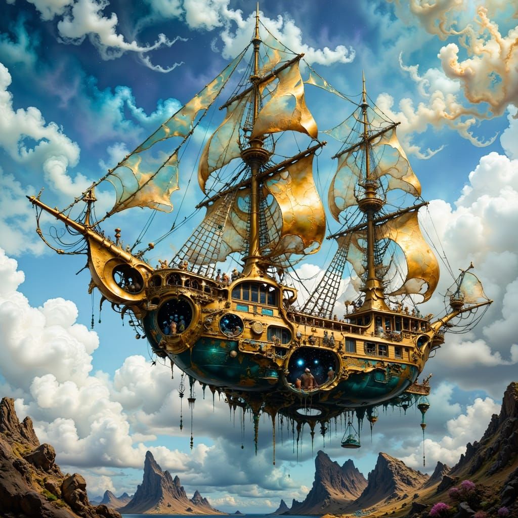 Surreal Ship Covered in Barnacles and Seaweed