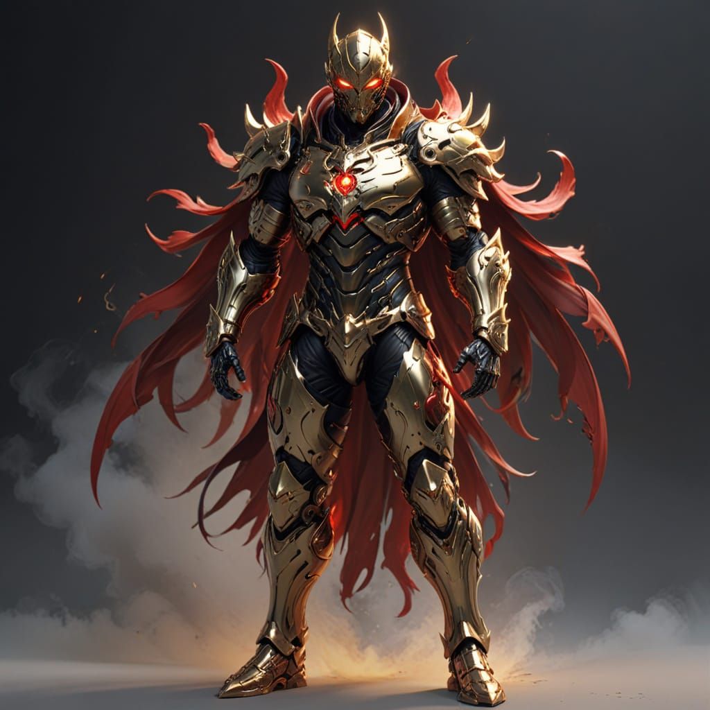 Ghostly Demonic Soldier in Gold Black Red Armor