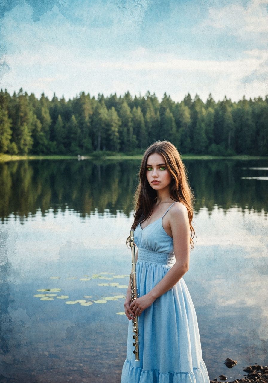 Woman by Lake Double Exposure Digital Art