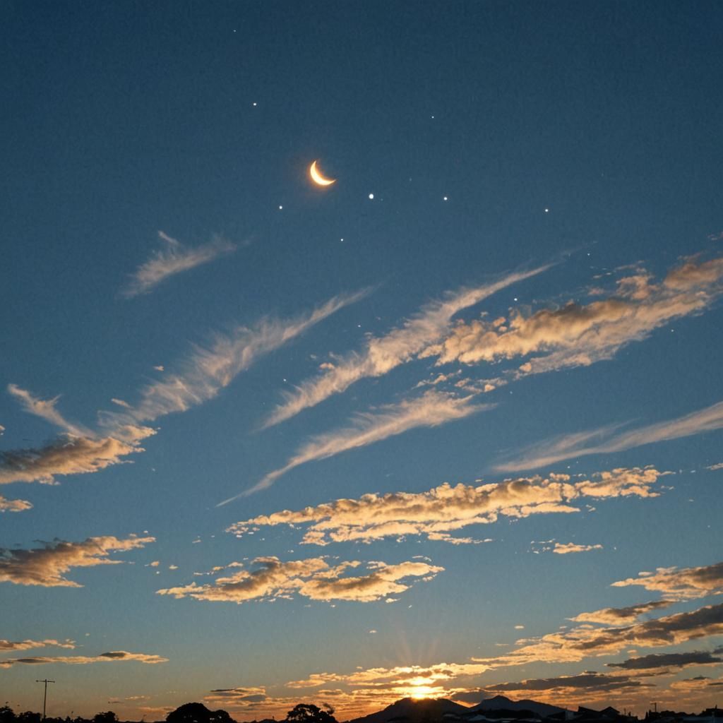 Golden Sun and Silver Moon in Blue Sky