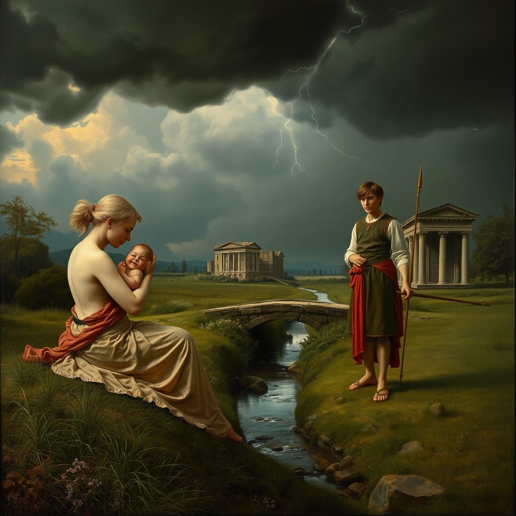 Ethereal Scene of Woman and Man in Ruins, Inspired by 16th C...