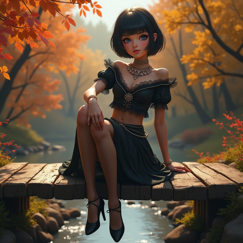 Woman Dangling Feet Over Autumn Creek