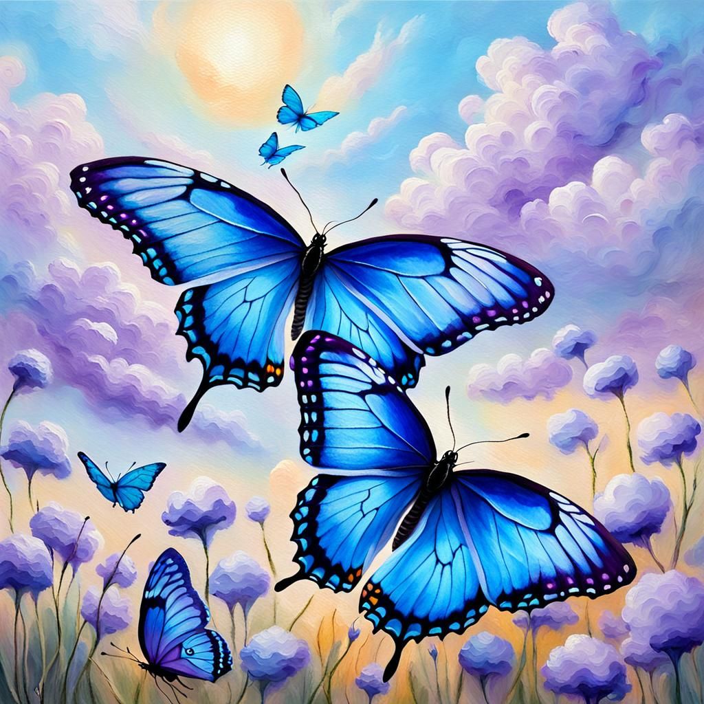 Fantasy Butterflies in Dreamy Oil Painting Landscape