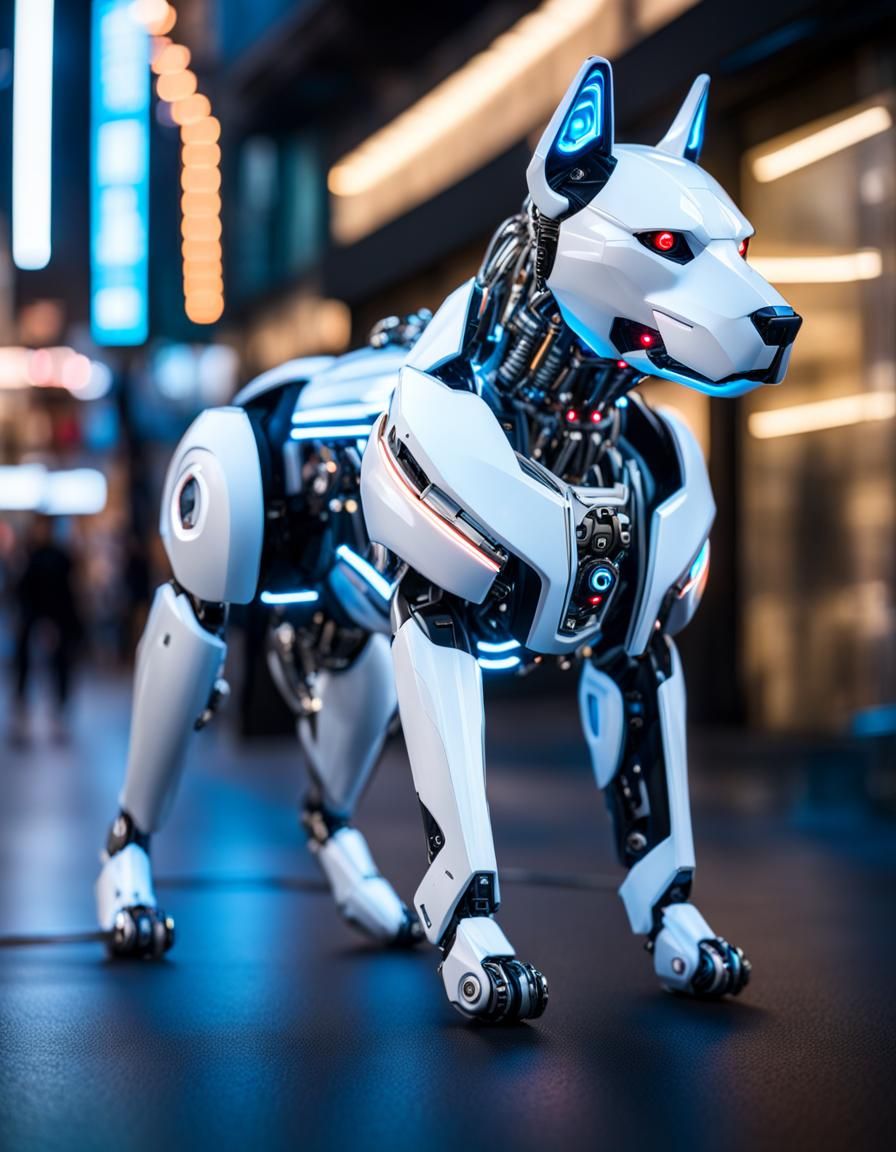 Android Dog with Neon Lights and Cybernetic Armor