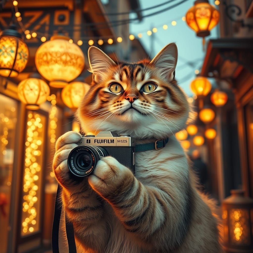 Persian Cat Snapping Pictures in Ornate Street