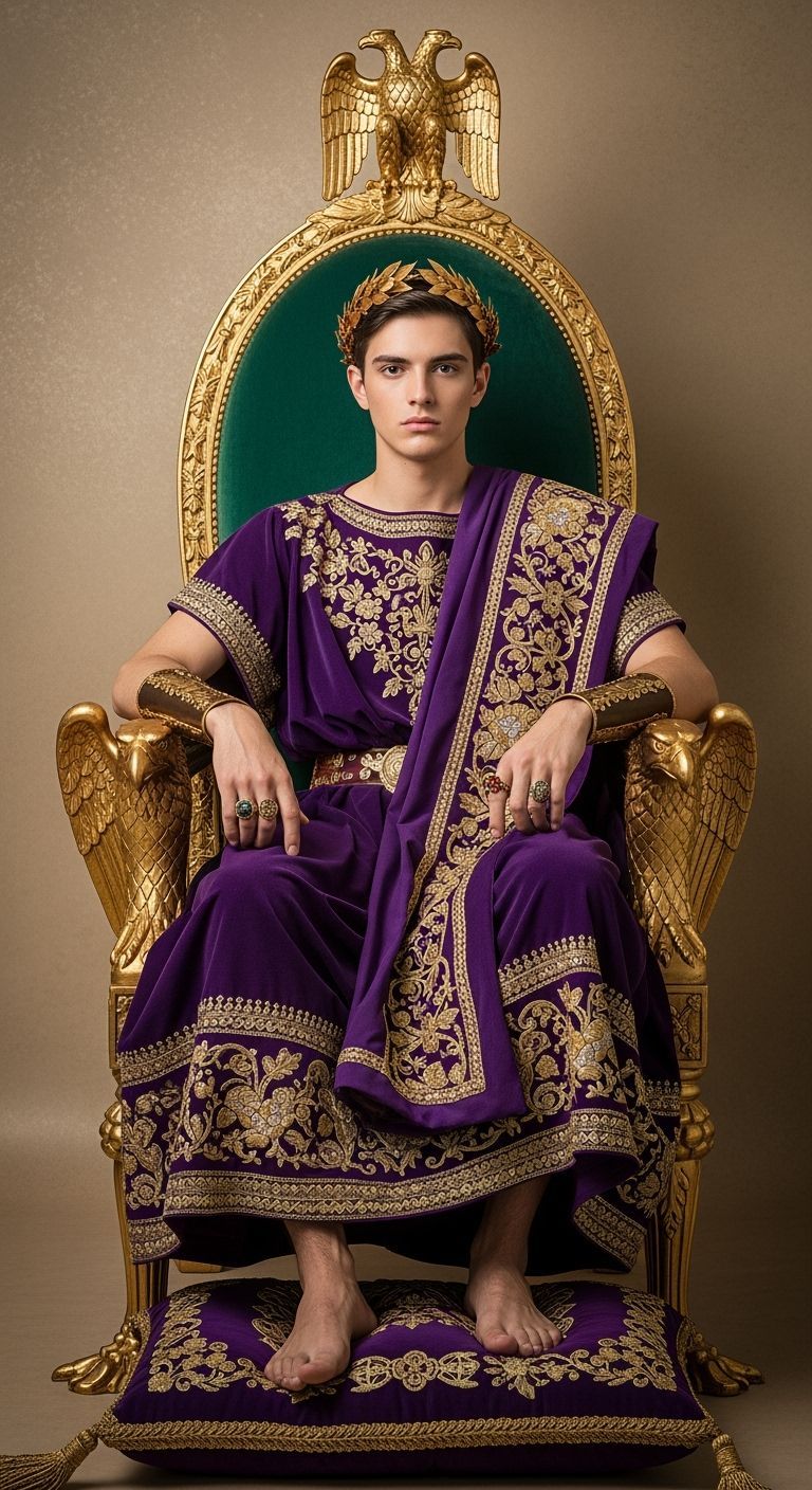 Regal Young Emperor on Gold Throne, Leibovitz Style