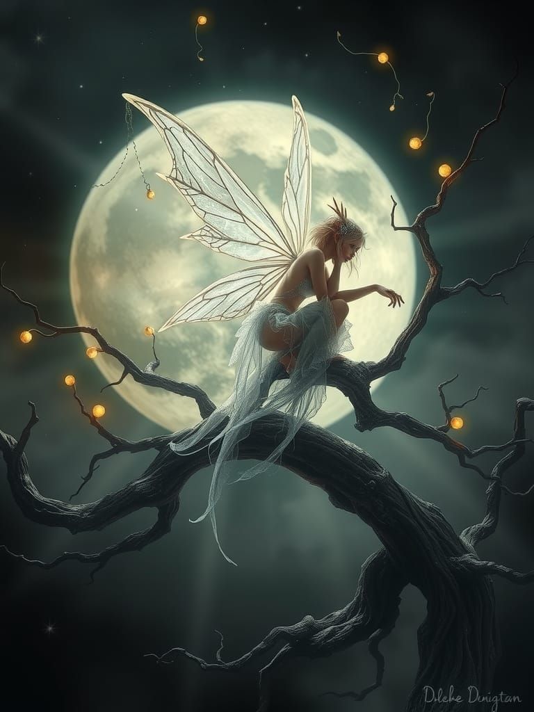 Crystalline Fairy in Lunar Luminescence, Dark Fantasy Art