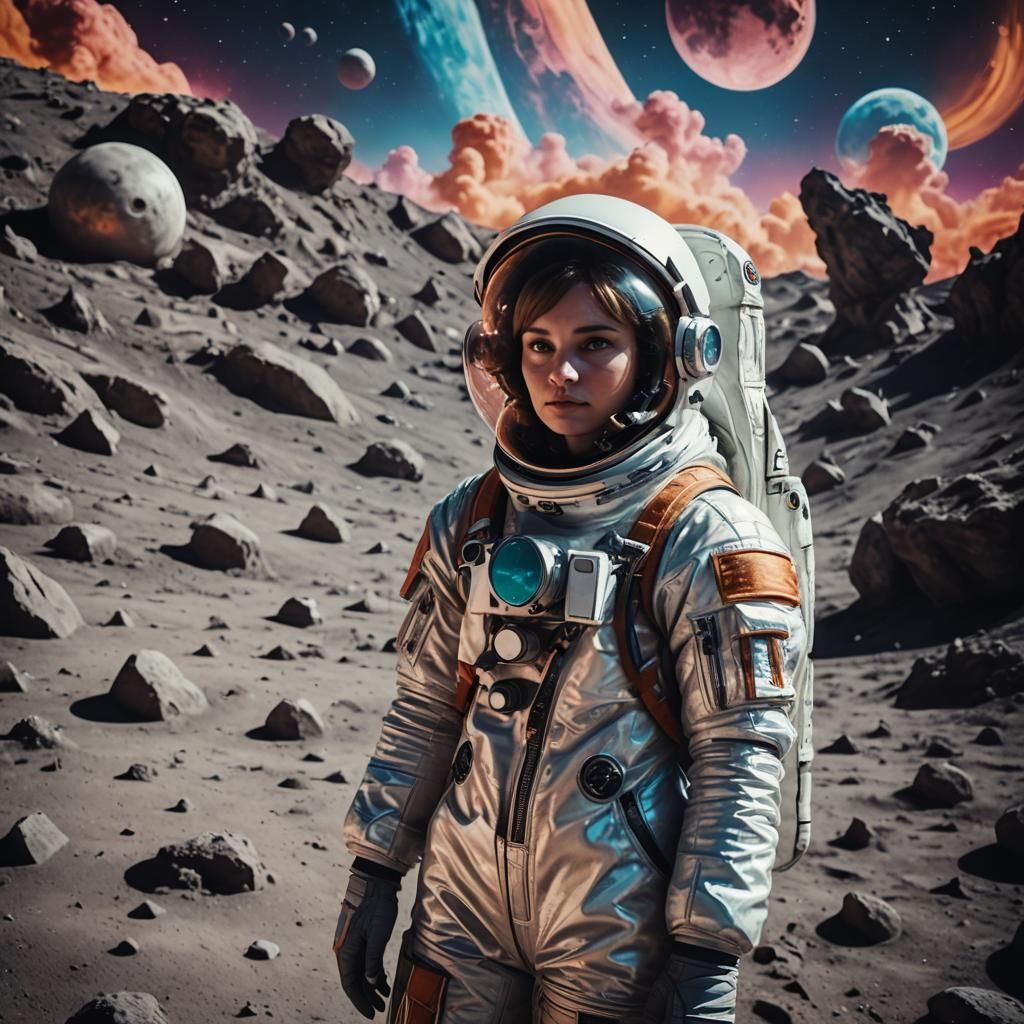 Astronaut Woman in Psychedelic Lunar Environment