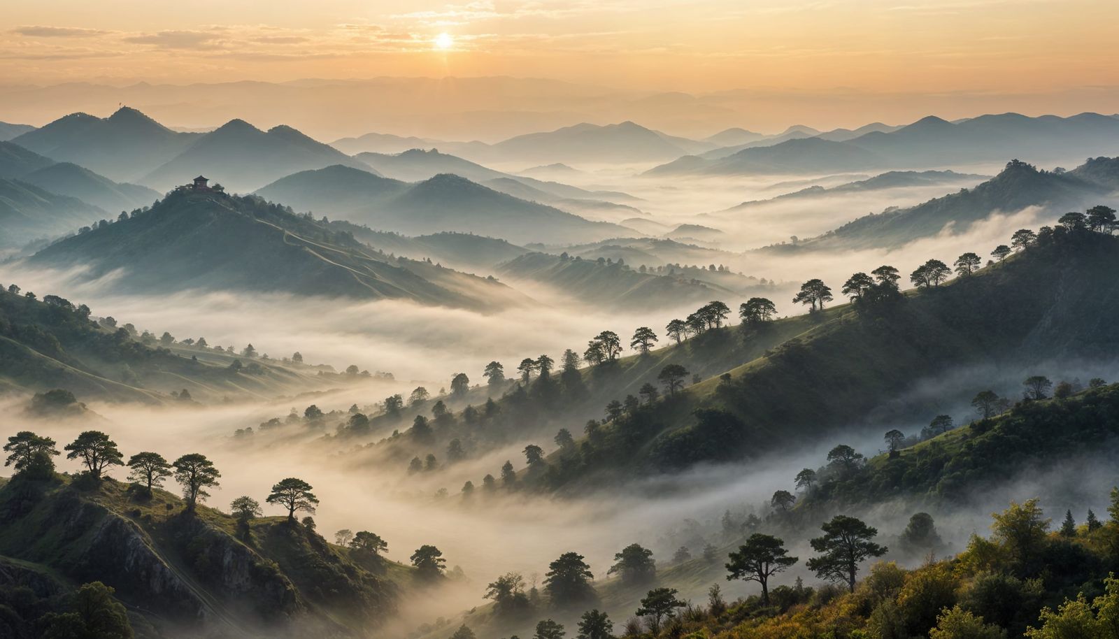 Misty Valleys at Dawn: A Chinese Landscape