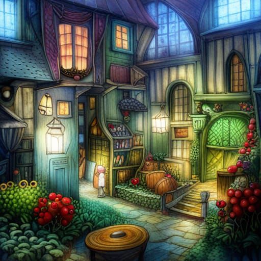 Cozy Village Gardens: Intricate Illustration