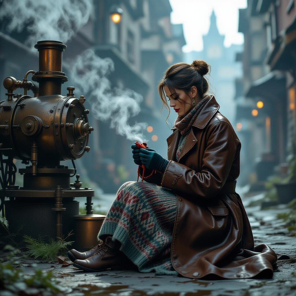 Steampunk Knitter in Forgotten City Square