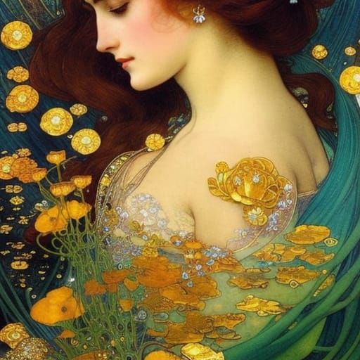 Enchanting Mermaid Portrait in Art Nouveau Style