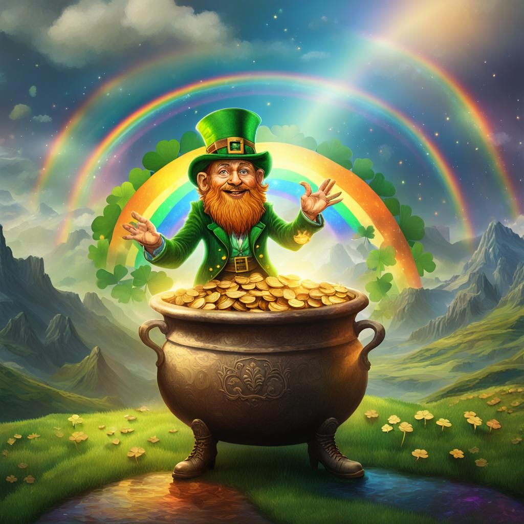 Leprechaun at Rainbow's End: Cosmic Illustration