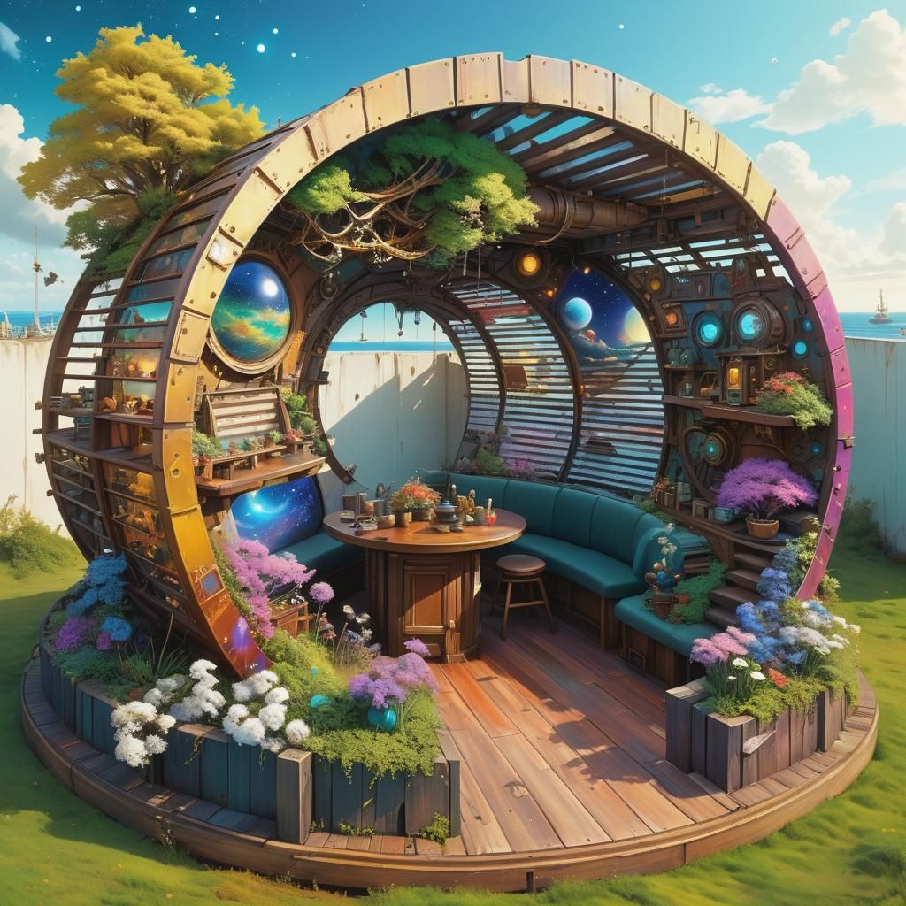 Colorful Starry Sky Over Ocean in Retro Comic Style