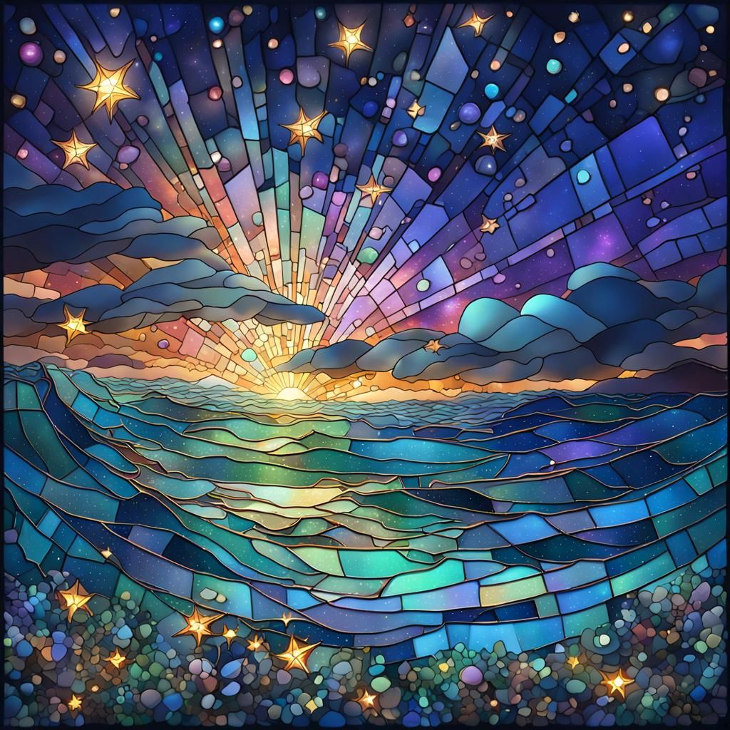 Stained Glass Shooting Star in Night Sky