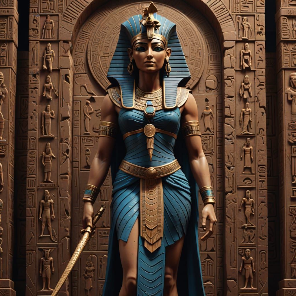 Egyptian Goddess Isis Statue in Detailed Fantasy Art