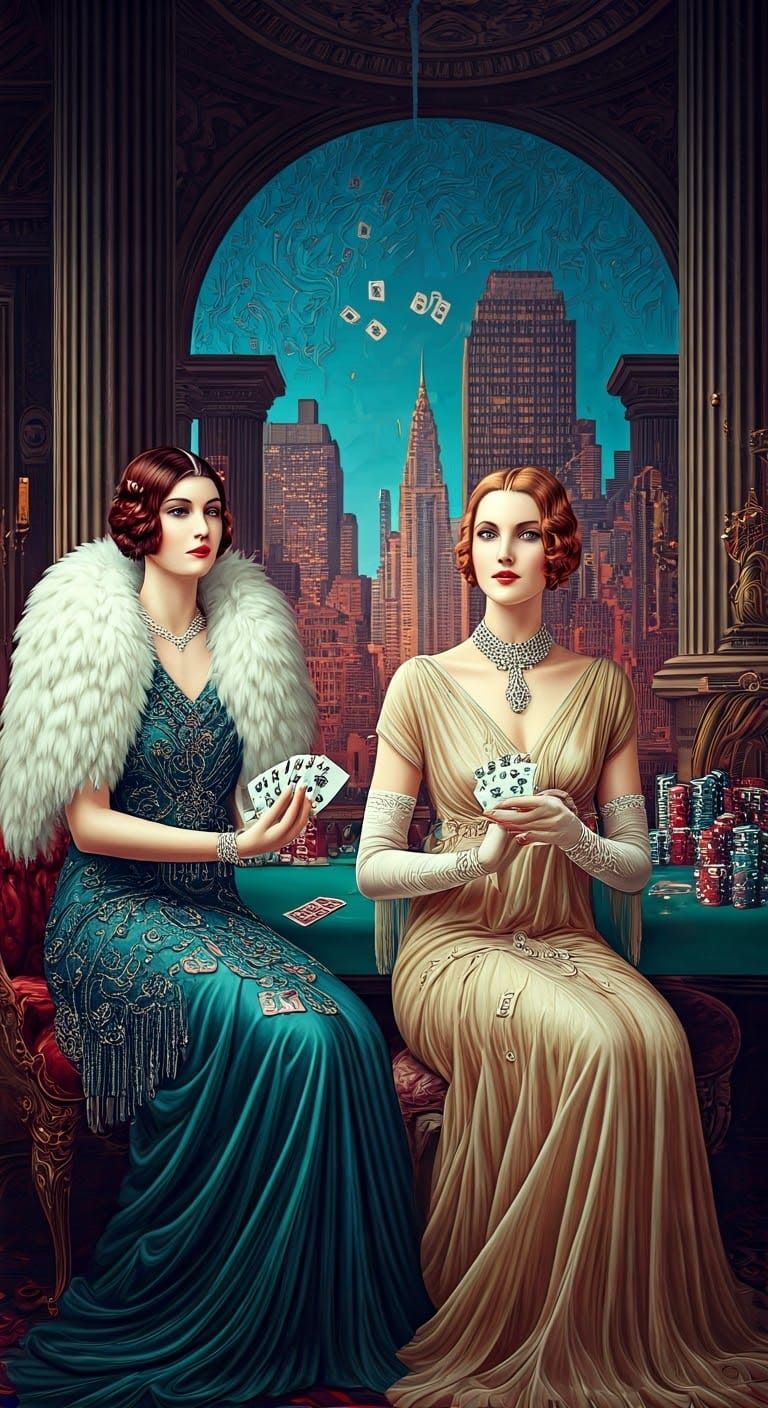 Art Deco Aristocrats in Cyberpunk Penthouse