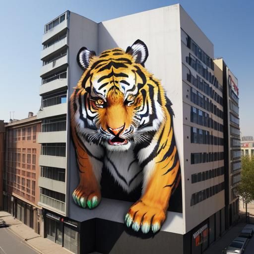 Giant 3D Tiger Street Art Illusion