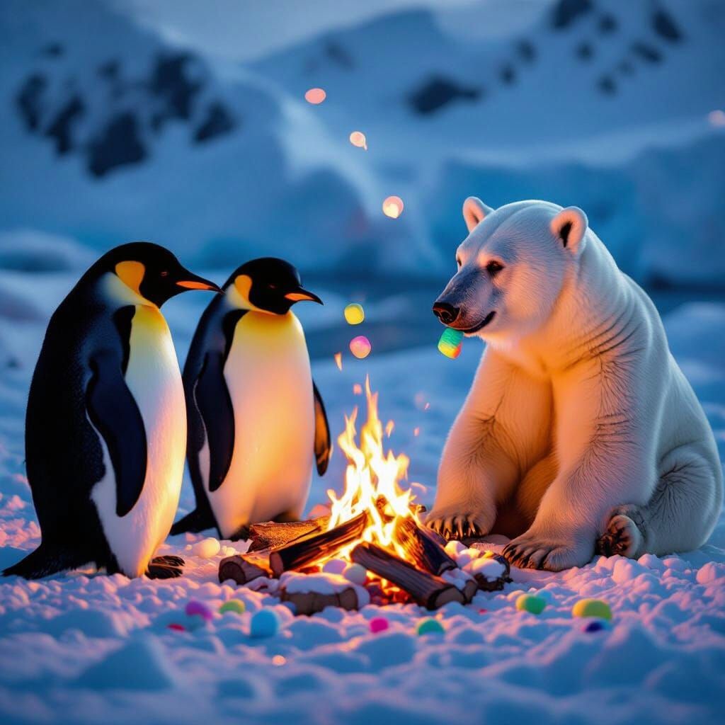 Penguins and Polar Bears Enjoy Campfire Marshmallows in Real...