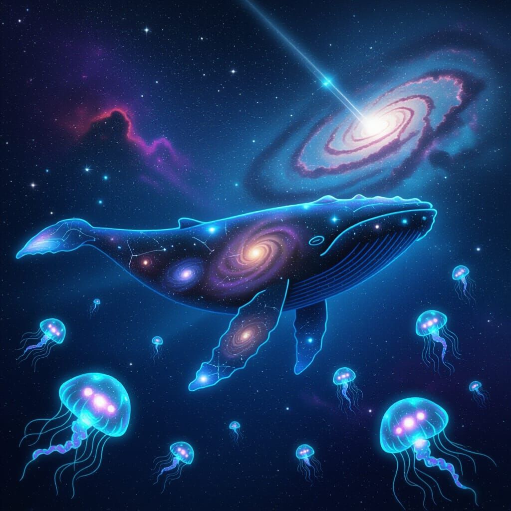 Cosmic Whale's Starry Swim: A Surreal Digital Painting