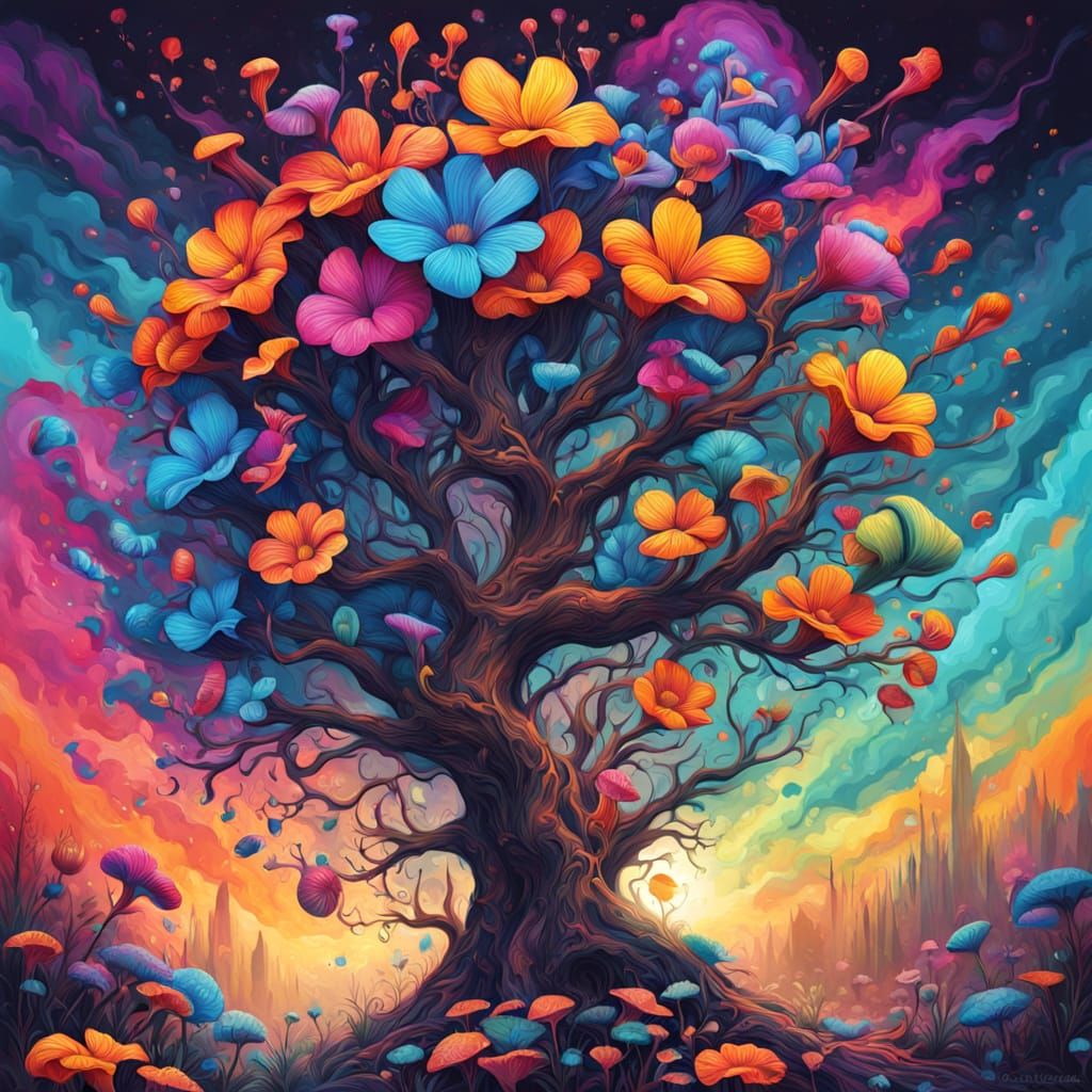 Psychedelic Tree of Wonder in Vibrant Street Art Style