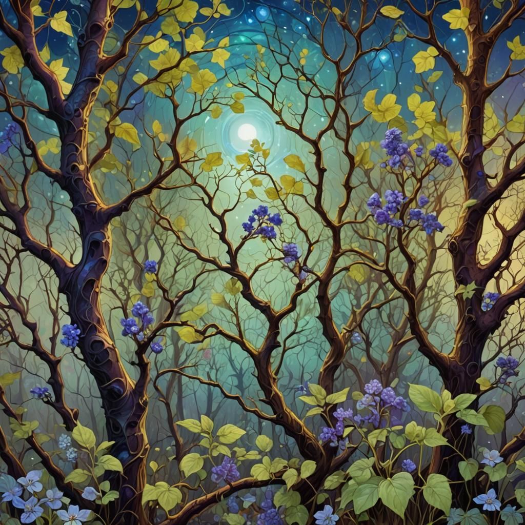 Cosmic Landscape with Steaming Branches, Holographic Illustr...