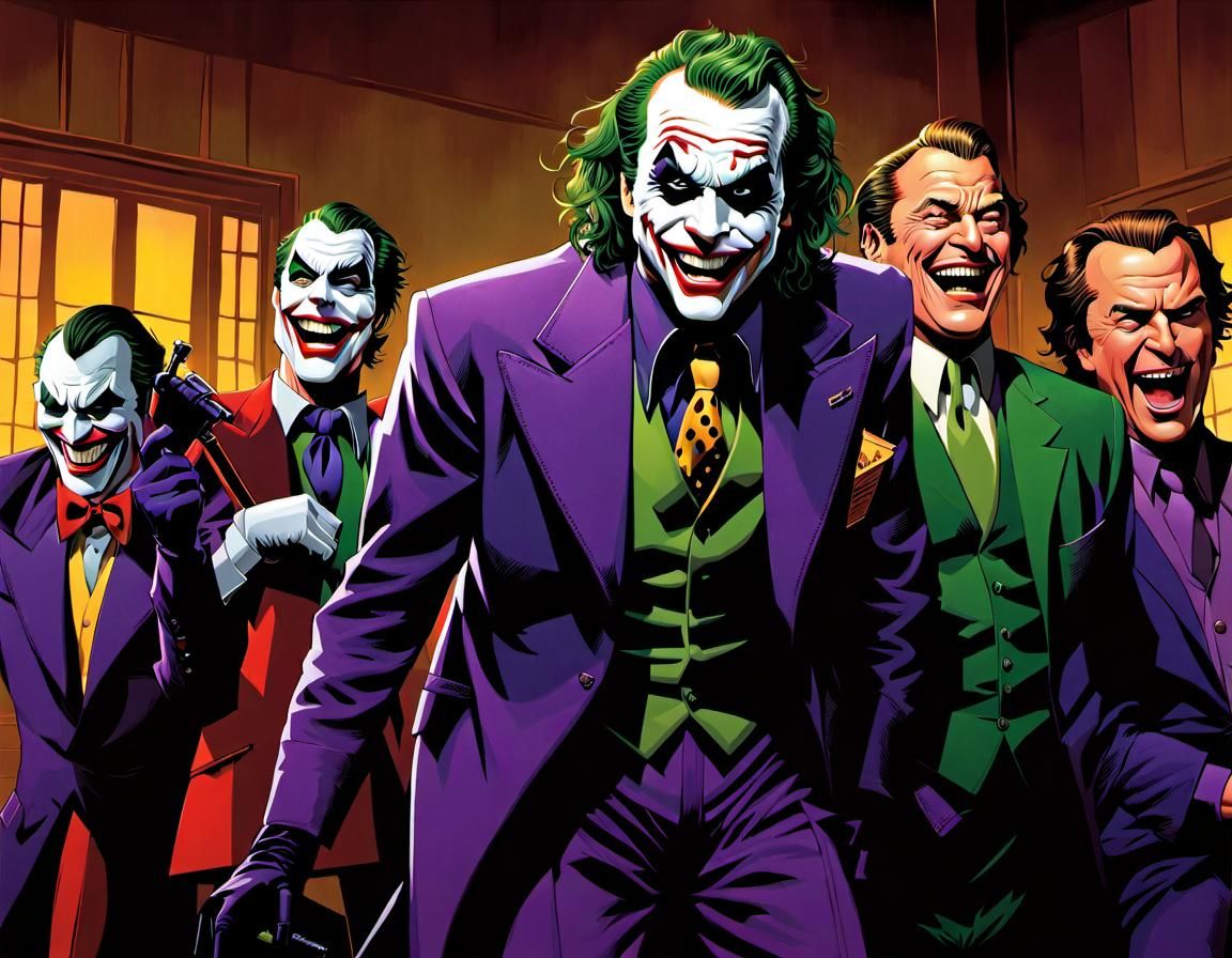 Multiple Jokers Laughing: Detailed Illustration