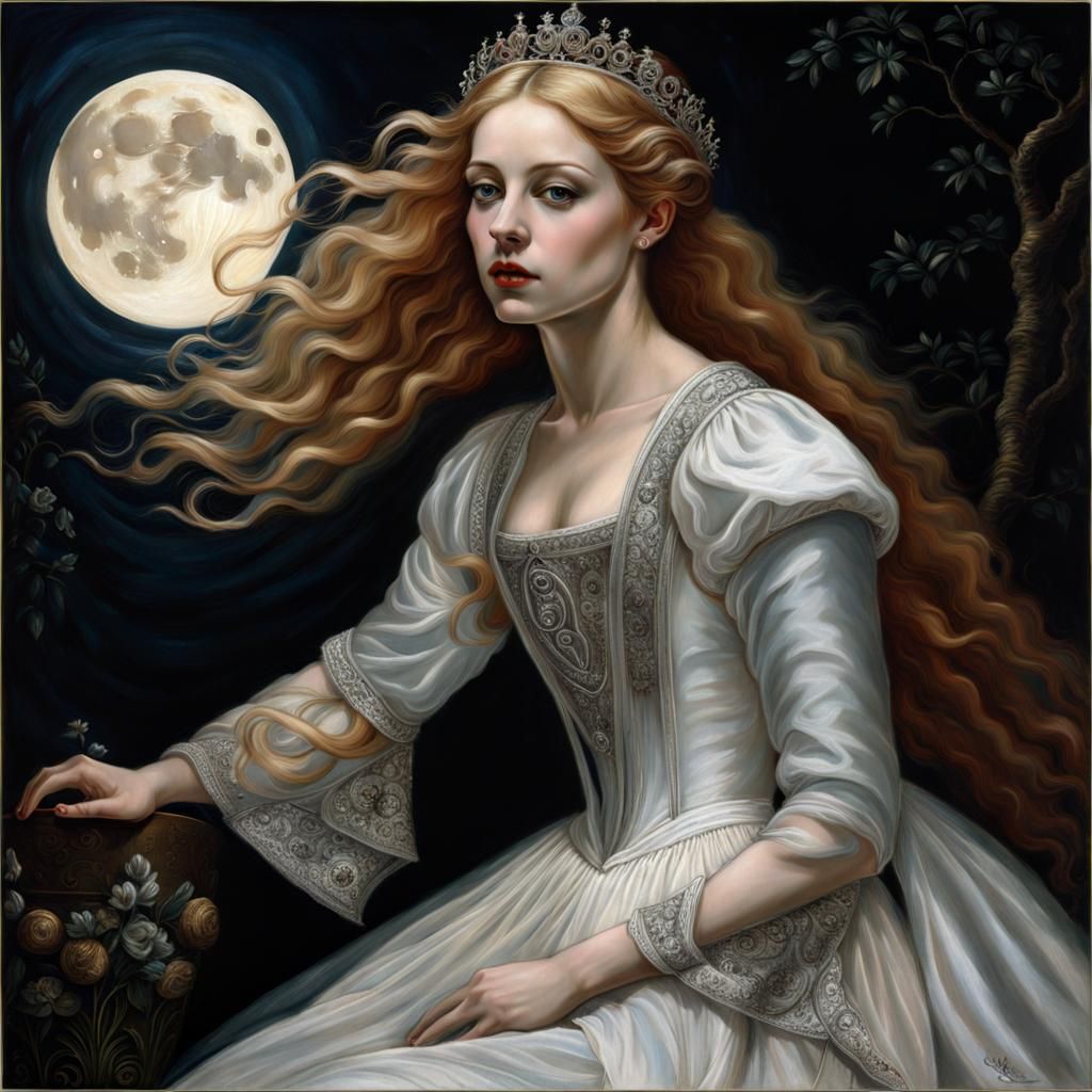 Albino Princess Dancing in Moonlit Renaissance Portrait