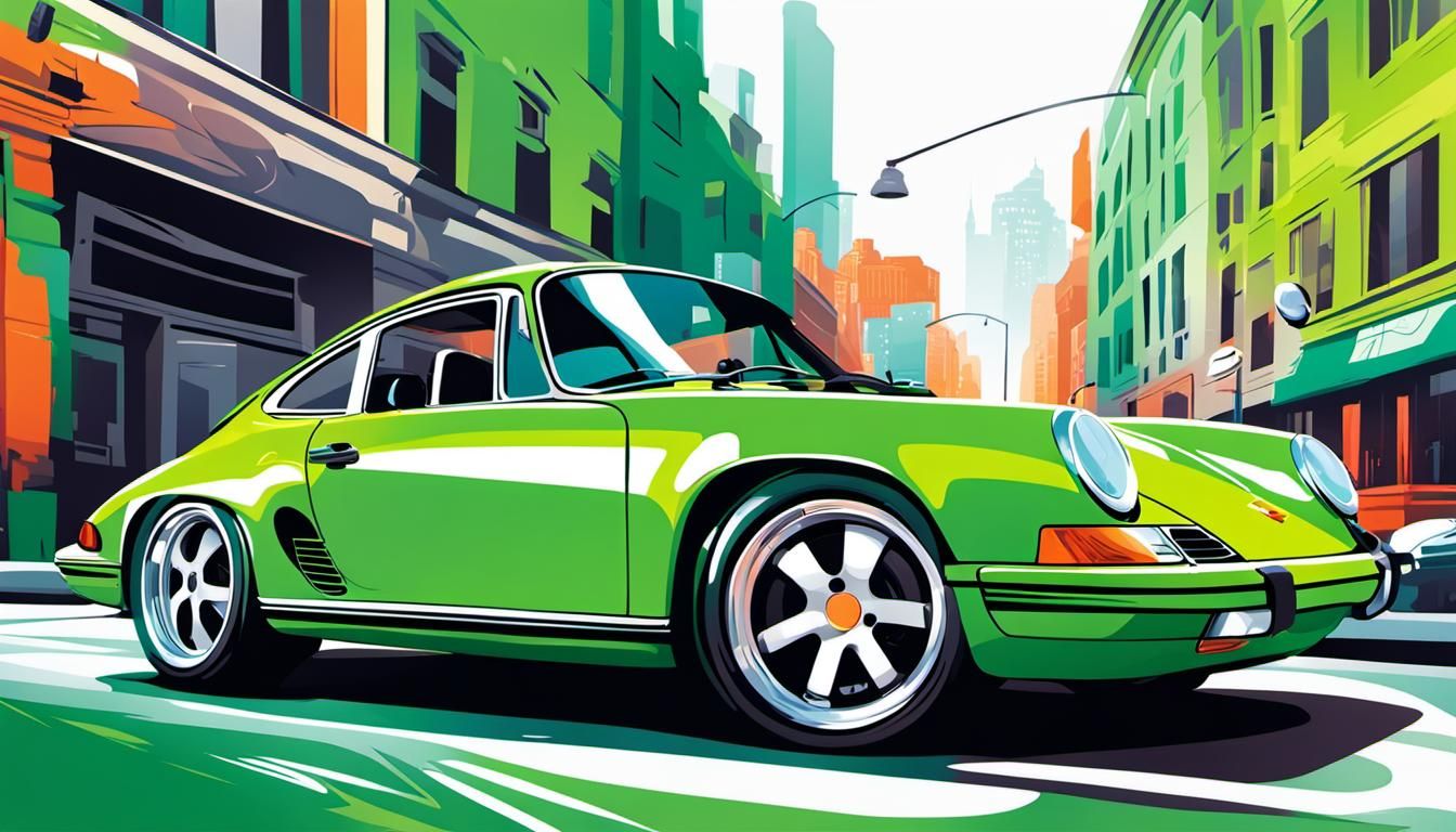 Glossy Green Porsche in Vector Art Style