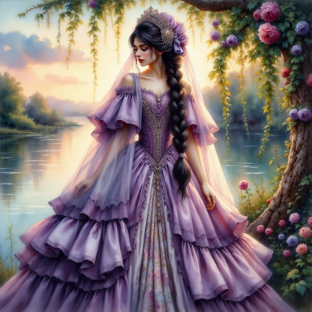 Tsarina with Lilac Kokoshnik and Long Braids