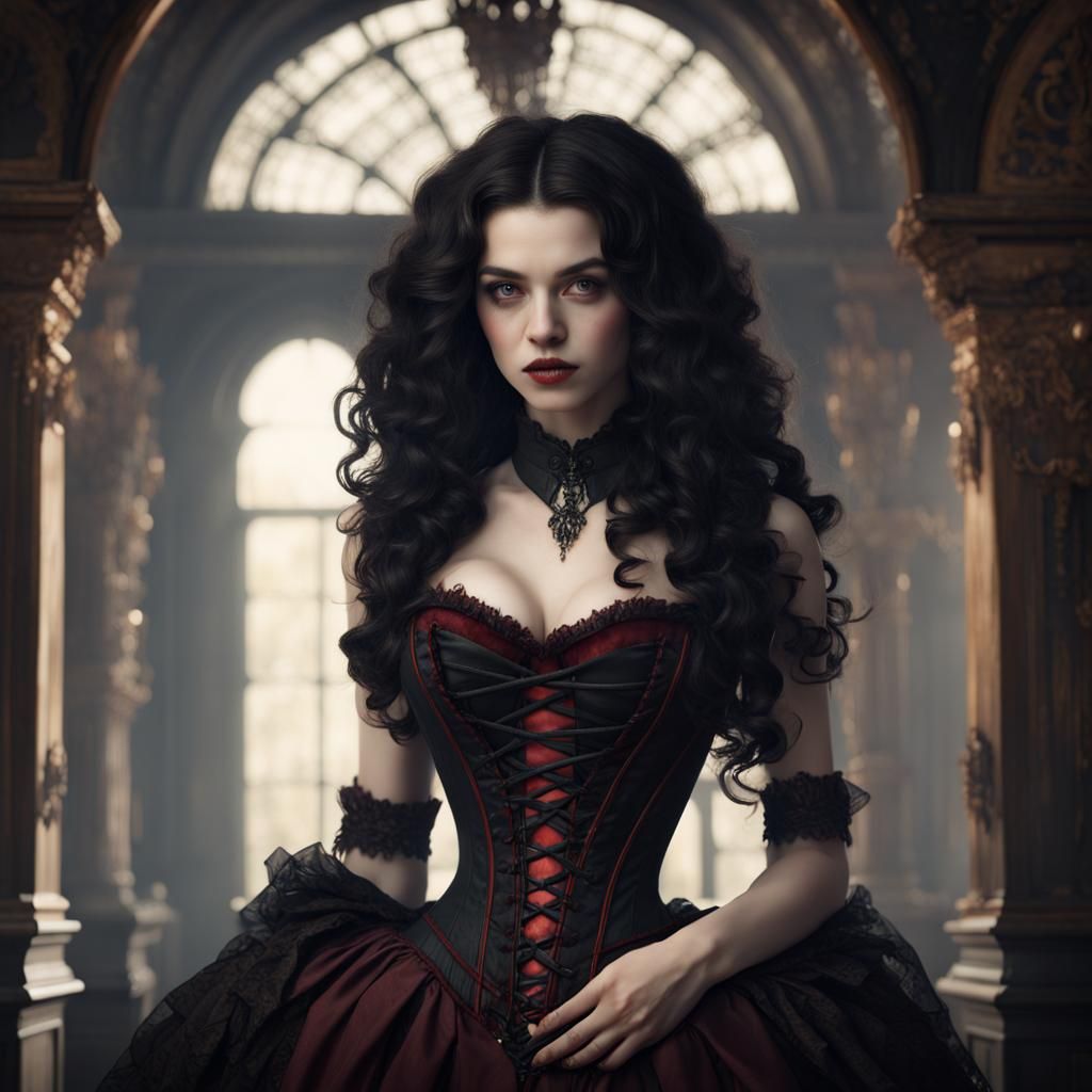 Victorian Vampire Woman in Detailed Fantasy Art