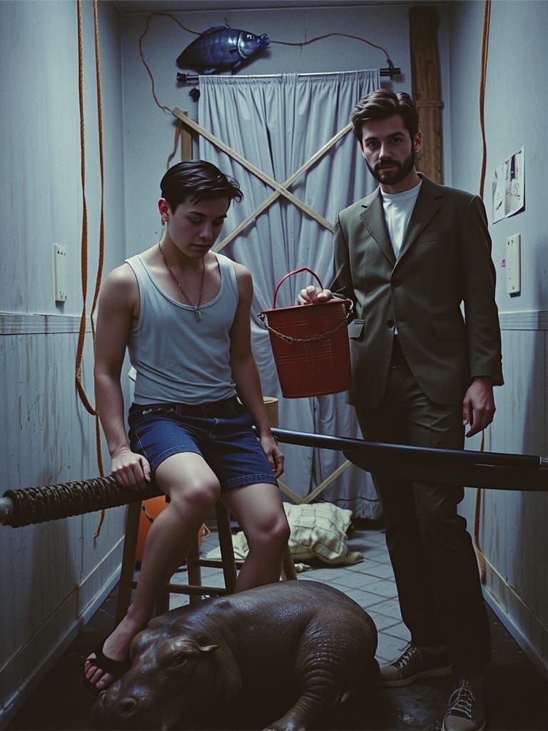 Surreal Jungle Hippo in Fashion Editorial Style