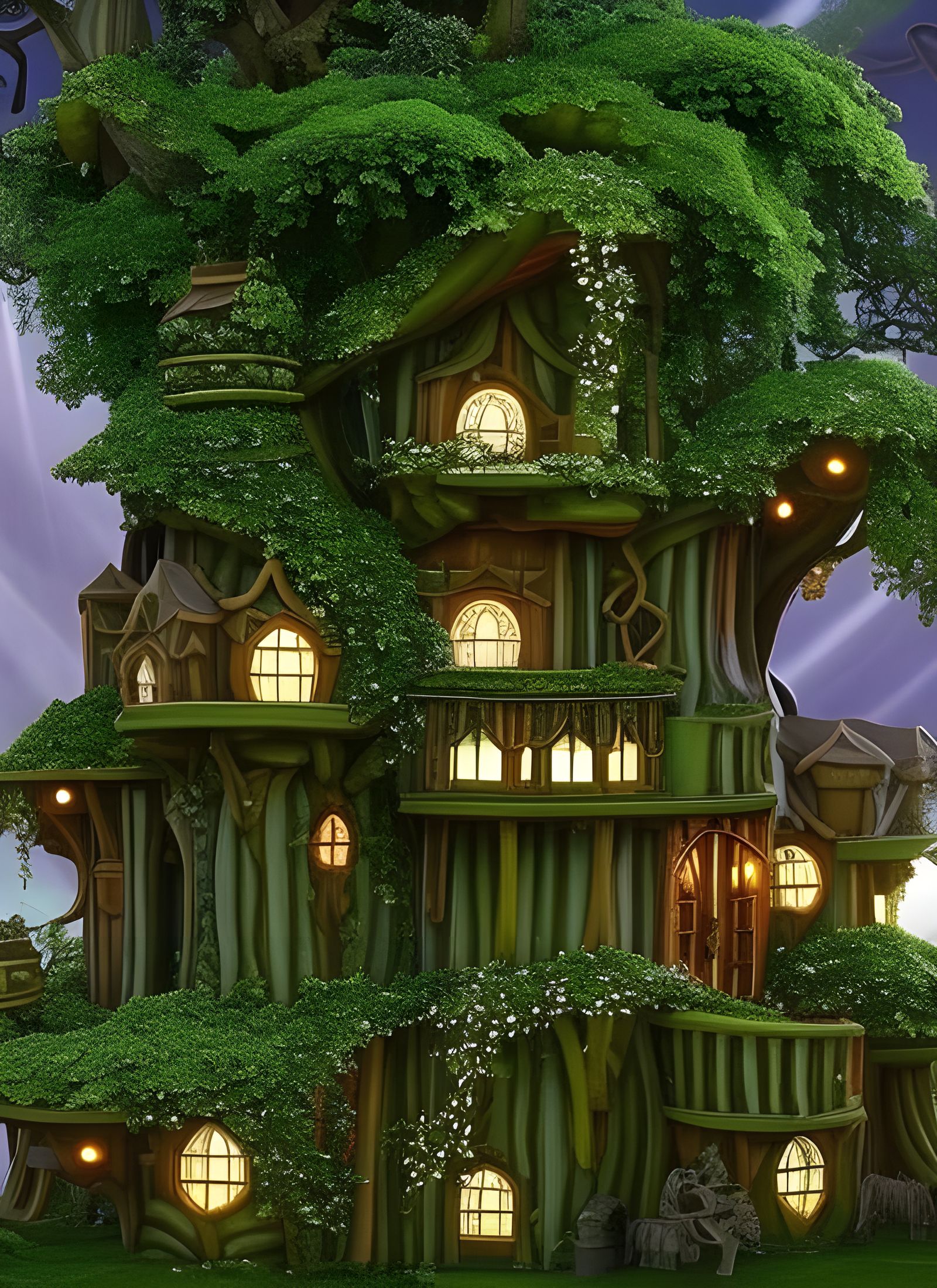 Mystical Treehouse Mansion in Giant Glowing Tree