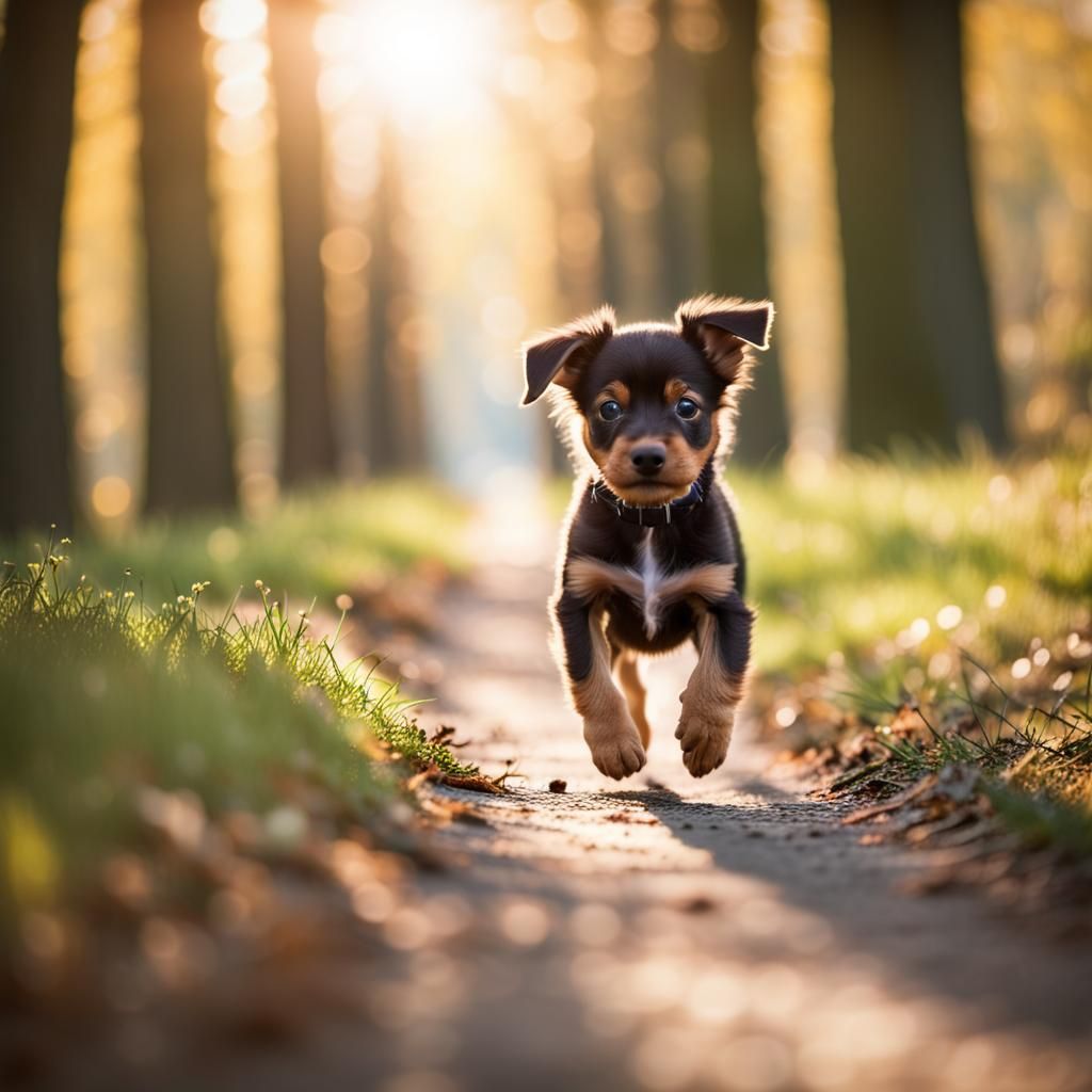 Yorkie Puppy Runs Through Forest: Professional Photography