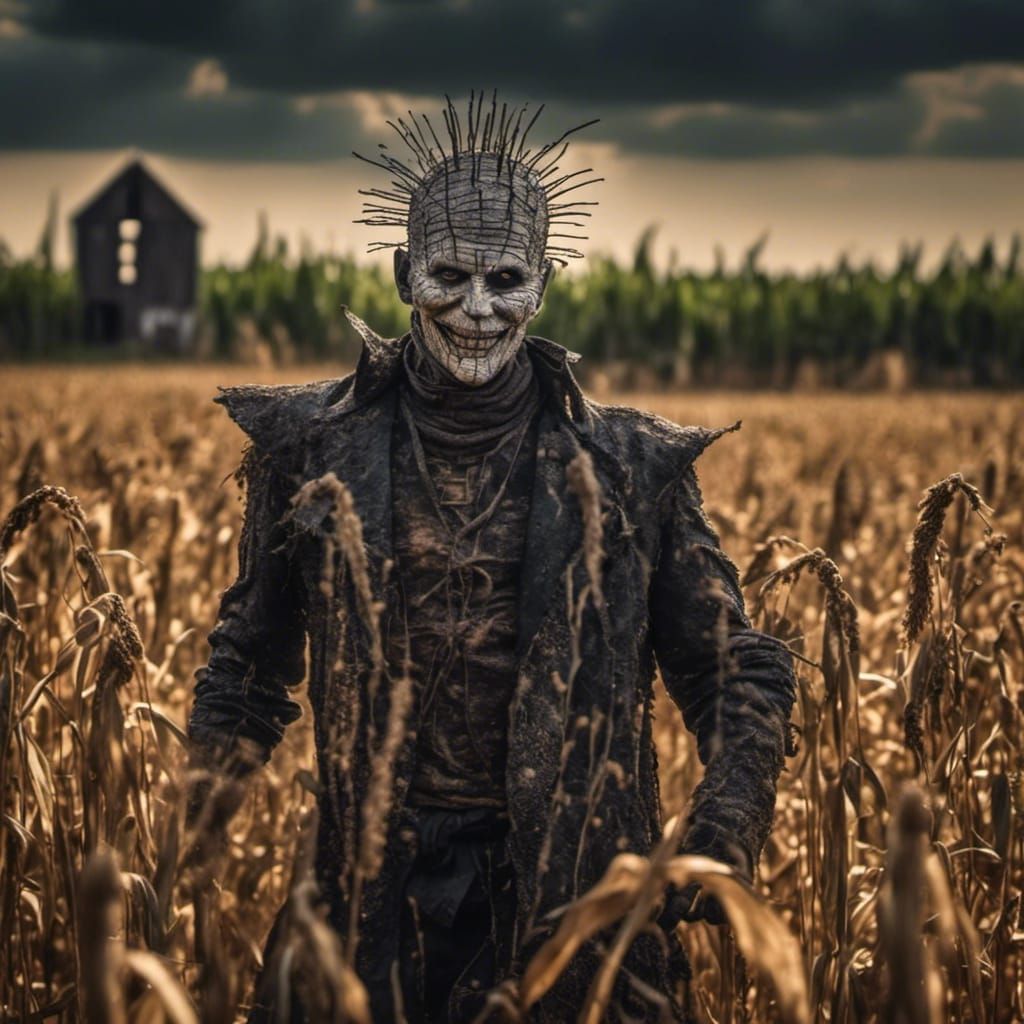 Demonic Pinhead as Farmer in Cornfield