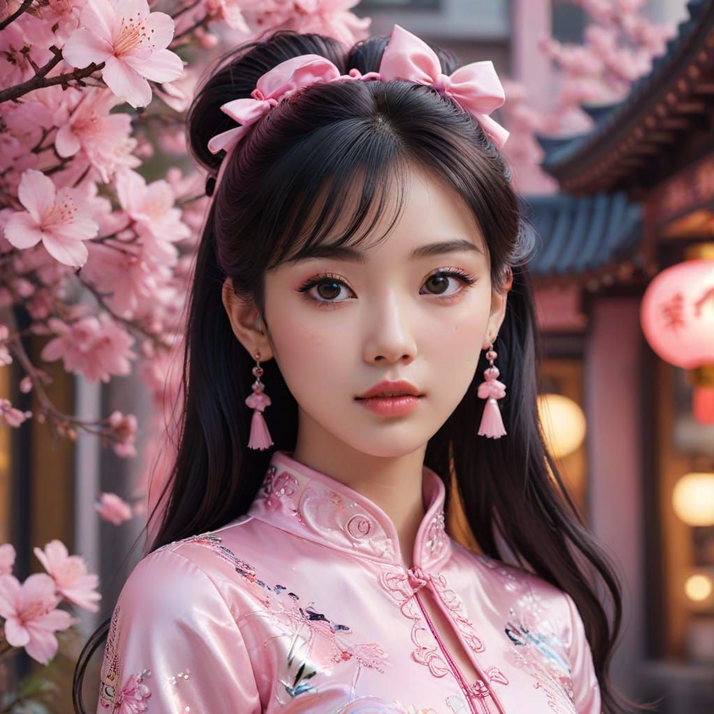 Dreamy Angelababy-Inspired Portrait in Vibrant Pink and Blac...