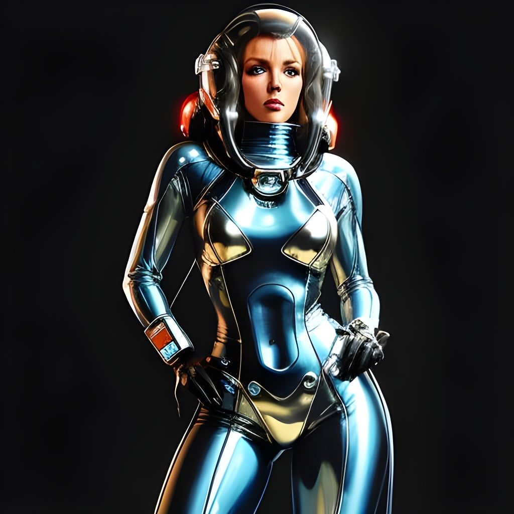 Astronaut Exploring Alien Planet in Retrofuturistic Sci-Fi S...